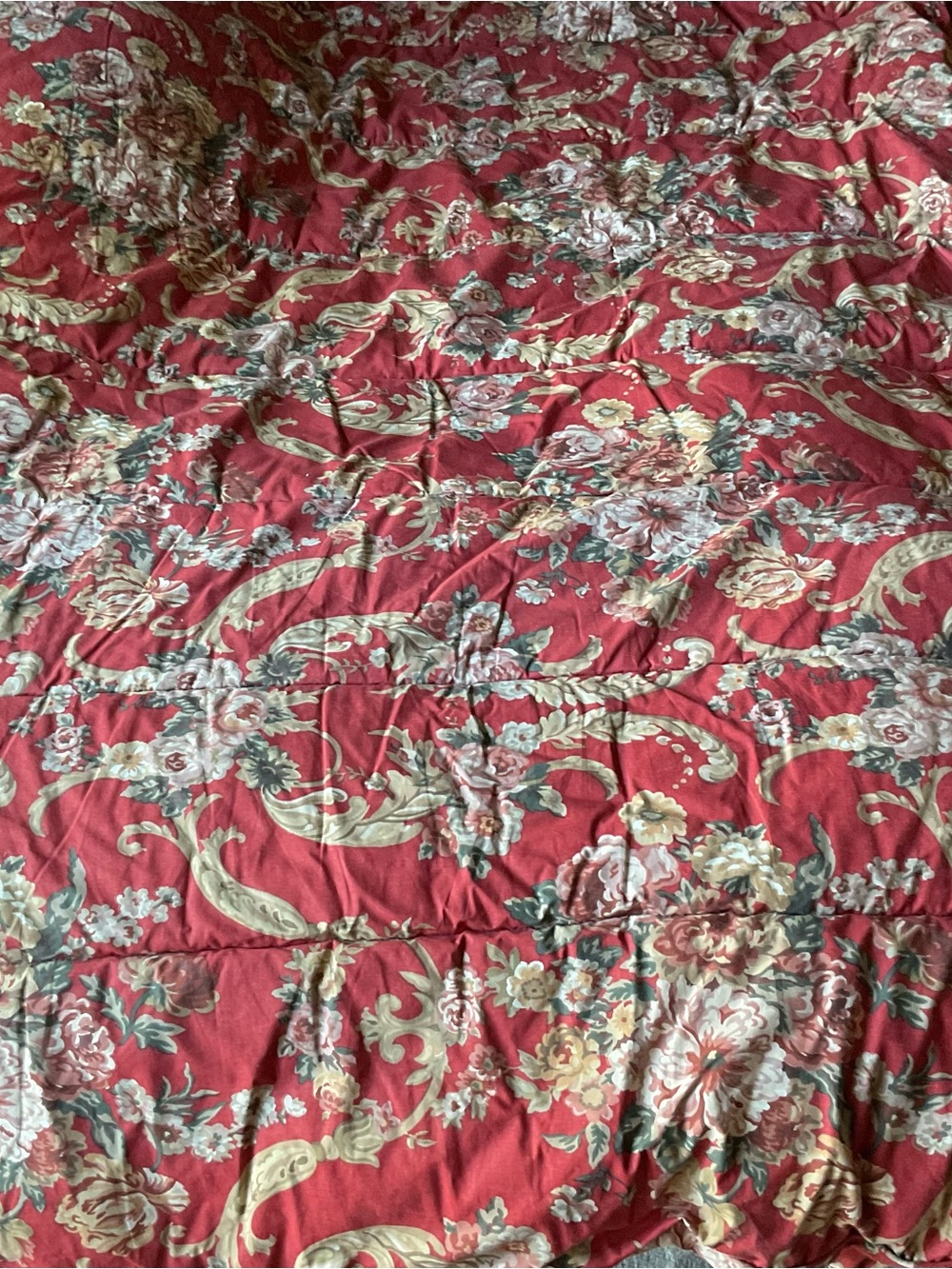 VTG Lauren Ralph Lauren Marseilles Red Floral Ruffle Twin Comforter- USA Made